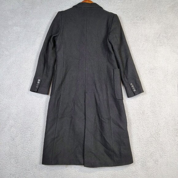 Zara Manteco Trench Coat Women's Medium Black Wool Double Breasted Long Peacoat - Picture 2 of 13
